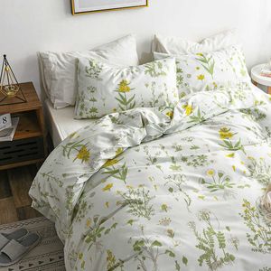 Bedding sets Nordic Flower Bedding Set Floral Leaves Duvet Cover case Grid Bed Linen Queen Double Home Soft Bedclothes Z0612