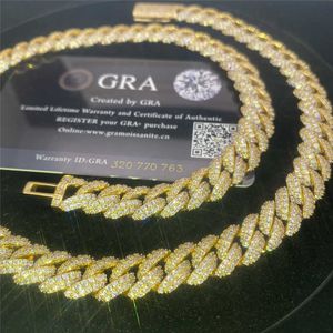 Catena a maglie cubane Miami in oro completamente ghiacciato Bracciale cubano in moissanite argento da 10 mm Collana cubana con diamanti Bling