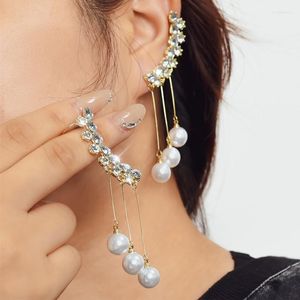 Stud Küpe Modaya uygun zirkon İnci Tassel Kadınlar Moda Moda Parlak Rhinestone İmitasyon kulak klips Mücevher Aksesuarları