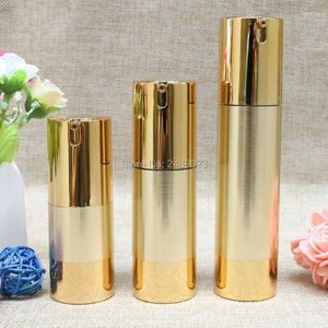 Storage Bottles 15ml 30ml 50ml Gold Wire-drawing Airless Bottle High Quality UV Coating Refillable Lotion Push Packing 10pcs/lot
