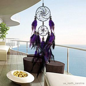 Garden Decorations Purple Catchers Feather Crafts Wind Chimes Handmade Net for Wall Hanging Home Decor R230613