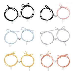 Link Bracelets 2pcs/Set Cute Key Lock Couple Bracelet Love Heart Magnet Men Women Gift Friendship Charms Elastic Hand Rope Jewelry D55Y