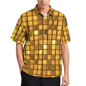 Erkekler Sıradan Gömlek Disko Top Baskı Gömlek Altın Parlak Hawaii Erkekler Trend Blupes Kısa Kollu Desen Giysileri Büyük Boyut