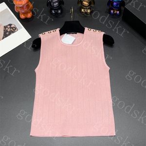 Camiseta rosa de grife feminina tops com botão de letra tanques verão novas roupas femininas de tricô