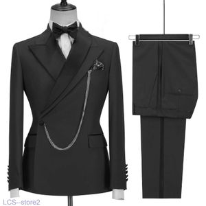 Męskie garnitury Blazers 2021 Made Custom Black Groom Tuxedo Peaked Lapel podwójnie piersi Men Suit PROM Wedding Costume Mens (kurtka+spodnie)