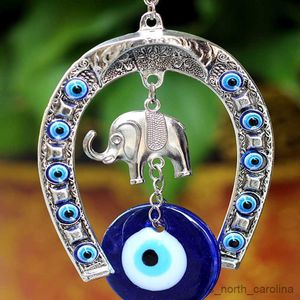 Decorazioni da giardino Blue Eye Elefante a ferro di cavallo Amuleto portafortuna Ornamento portafortuna R230613
