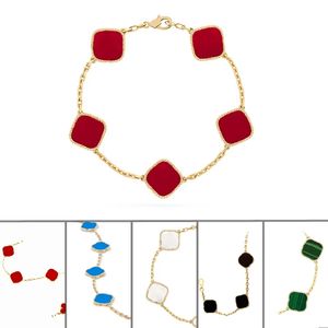 Pulseira de trevo 4/Pulseiras de charme de trevo de quatro folhas Corrente de pulseira de ágata ouro 18K Concha de madrepérola para mulheres Casamento de meninas Joias para o dia das mães Presentes para mulheres