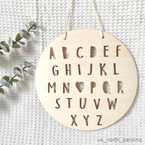 Garden Decorations Nordic Wall Hanging Kids Round Alphabet Letter Wood Chip Ornaments Decor for Room Bedroom Office School R230613