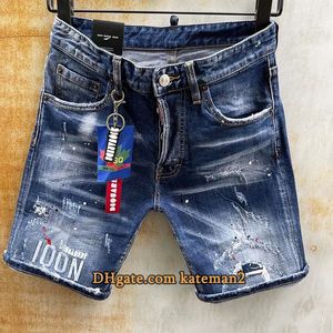 Herren-Jeansshorts, knielange Jeanshose, gebleichtes Loch, Vintage-Jeans, hochwertige Jeans, modische Jeans-Overalls, lässige Jeansshorts, modische Straßenhose, Größe 38, SS