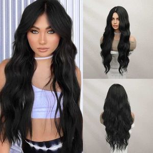 الباروكات الدانتيل La Sylphide Long Wave Black Wig Genident Wigs Cosplay Daily Natural Woman Hair Hair Resistant Z0613