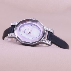 Wristwatches Retro Julius Women's Watch Japan Quartz Mother-of-pearl Hours Fine Fashion Woman Clock Real Leather Rhinestones Girl's