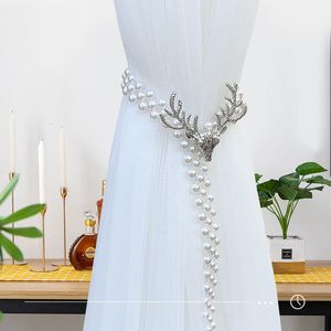 Curtain Poles 2Pcs Pearl Tieback Accessories Elk Curtains Holder Buckles Living Room Window Drape Holdback Rope 230613