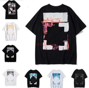 OFFes Men's Fashion 2023 Sports T-shirts Designer White T-shirts Luxury Cotton Loose T-shirts Casual Summer Short Sleeves Oil Painting Black Back Print Arrow Mens 2023