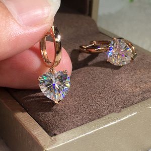 Vecalon Heart shape Dangle earring AAAAA Cz Real 925 Sterling silver Luxury Party wedding Drop Earrings for women Bridal Jewelry