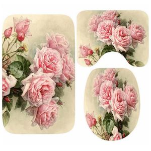 Maty Shabby Pink Victorian Roses Floral Cath Mata do łazienki Eleganckie kwiaty maty toaletowe