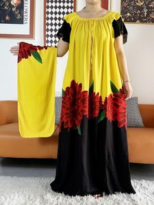 Ethnic Clothing 2023 Summer African Lady Short Sleeve Dresses Boat Neck Loose Floral Boubou Maxi Islam Women Dress Abaya Clothes 230613