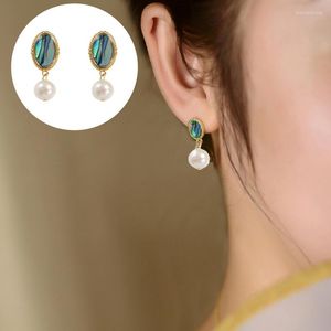 Stud Earrings Icnway Natural 7.5-8mm About Round High Light White Freshwater Pearl 14kgp Abalone Shell S925 One Pair