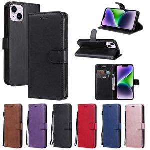Plain PU Wallet Leather Cases For Iphone 15 Plus 14 Pro MAX 13 12 Pro 11 XR XS 8 7 6 SE2 5 5S Phone Flip Cover Credit ID Card Slot TPU Book Mobile Phone Pouch Strap