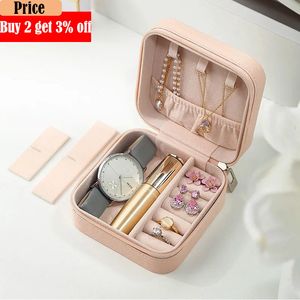 Storage Boxes Bins Jewelry Organizer Display Travel Case Portable Locket Necklace Box Leather Earring Ring Holder 230613