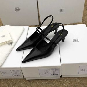 Toteme-Absatz, französische hohe Sandalen, Schuhe, Slipper, modisch, spitzer Zehenbereich, offener Absatz, einzelne Schuhe, vielseitige Sandalen mit hohem Absatz aus echtem Leder, Damenschuhe