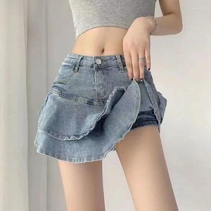 Damskie szorty jasnoniebieski dżinsowy pół spódnicy vintage mini mini mody mody
