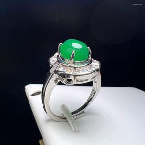 Wedding Rings Natural Stone Green Agate Finger Ring Charm Adjustable Zircon Copper Gem For Women 2023