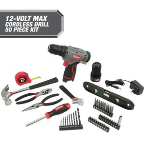 Hyper Tough 12V Max 50-Piece Project Kit with Lit-Ion Cordless 3 8-in Drill Driver and 1 5Ah Battery, 99312