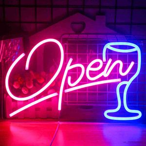 LED Neon Sign LED Neon Lights Open Wine Glass USB Atmosphere Light Decor Hanging Night Lamp Business Bar Club Coffee Shop Decoration Neon R230613