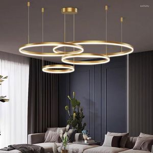 Avizeler minimalist modern led avize ev aydınlatma fırçalanmış halkalar tavan monte kolye asılı lamba kara kılıf rengi