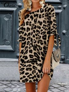 Party Dresses Celmia Sexy Leopard Print Mini Dress Women 2023 Summer Bohemian Beach Half Sleeve O Neck Casual Loose Streetwear Sundress