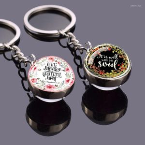 Nyckelringar Bibelvers Keychain Religious smycken Glas Boll Pendant Keyring Jesus God Gemstone Women Men Christian Gifts Souvenir