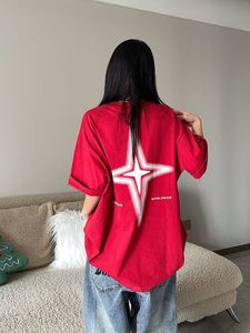 Kvinnors t-shirt överdimensionerade y2k vintage bokstavstjärna tryck t skjortor koreanska trend streetwear röd kort ärm tees hip hop hajujuk svart topp kvinnor 230612