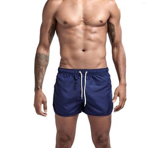 Cueca masculina moda praia shorts poliéster secagem rápida cor sólida fantasias esportivas cós elástico com cordão de três pontos