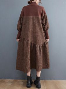 カジュアルドレスジョンチュア女性ヴィンテージタートルネックドレスパッチワークカラーゆるい秋の服2023長袖チャイニーズスタイルの女性