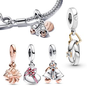 Charme de prata esterlina 925 suspensão casamento feminino original pulseira anel duplo pingente faça você mesmo pandora produção de joias entrega gratuita