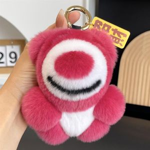 otter rabbit fur cute bear car keychain pendant net red plush doll strawberry doll bear bag hanging gift285i