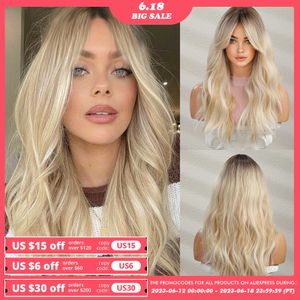 Lace Wigs oneNoly Blonde Wig with Bangs Long Wave Good Quality Synthetic Wigs for Women Halloween Party Natural Heat Resistant Hair Z0613