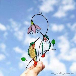 Garden Decorations 1Pc Glass Handicraft Garden Window Balcony Hummingbird Yard Home Wall Hanging Bird Ornament Door Decoration R230613