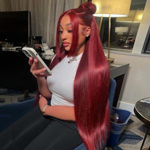 Bone Straight Lace Front Wigs Human Hair 30 36 Inch Glueless Preplucked Red Colored 13x4 13x6 Hd Lace Frontal Wig