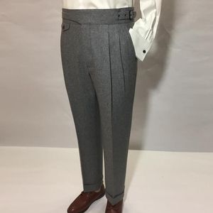 Брюки для мужчин, шерстяные твидовые брюки, мужские брюки в стиле ретро, осенние брюки с высокой талией, джентльменские брюки, костюм, мужская мужская одежда 2021