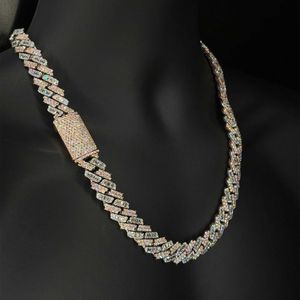 Ожерелье Moissanite Chain Kibo заморозило 925 Pure Silver Gra VVS 15 -миллиметровый двухтонный багет и круглый кубинский звенье