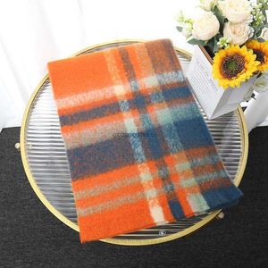 Scarves New 2023 Imitation Cashmere Rainbow Scarf Color Check Mohair Fringed Camel HairYCT5