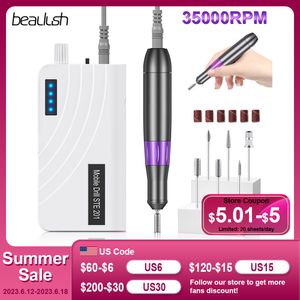 Nail Art Kits Beaulush 35000RPM Drill Machine Rechargeable Electric Sander For Gel Removing Professional Manicure Equipment 230613