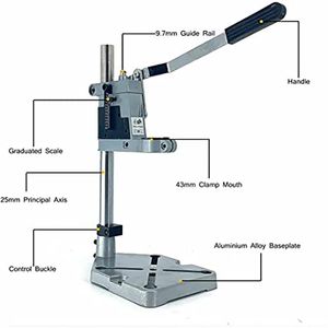 Boormachine suporte de broca elétrica, suporte de perfuração de cabeça única/dupla, rack de moedor/braçadeira, suporte de prensa de bancada/alicate de nariz plano de alumínio