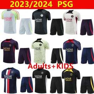 23 24 PSGS Tracksuit 22 2023 2024 파리 스포츠웨어 트레이닝 슈트 짧은 슬리브 슈트 축구 저지 키트 유니폼 chandal 성인 스웨터 스웨터 세트 남자 아이들