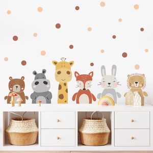 Cartoon Cute Giraffe Bear Animals Dots Wall Sticker Nursery Vinyl Children's Wall Art Decals for Baby Kids Room Home Decoration