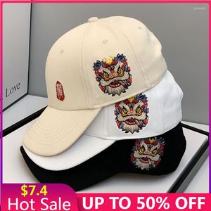 Boll Caps National Style Man Hat Y2K Tide Lion Dance broderad baseballmössa för kvinnor utomhus vår sommarsol hip-hop trucker