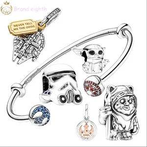 För Pandora Charms Sterling Silver Beads Dangle War Game Series Star and Moon Pendant DIY Fine Bead