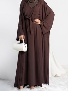 Roupas étnicas Eid 2 peça Abaya Dress Set Marrocos Muçulmano Abayas Mulheres Kaftans Vestidos Ramadan Dubai Turquia Long Robe Femme Vestidos 2023