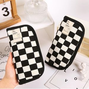 Canvas Checkerboard Pencil Case Kawaii كبير السعة المحمولة محمولة القلم حقيبة منظم للطلاب قرطاسية اللوازم المدرسية